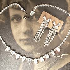 Vintage WEISS Art Deco Rhinestone Bridal Necklace/earrings Set,silver  Gatsby 1950s Old Hollywood Glam Baguette Choker/long Dangle Clip Gift