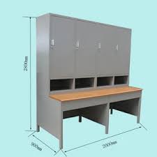 This uniquely styled desk is made from distressed metal in black and grey finish with a rustic wood top. School Use Four People Metal Locker Desk From China Tradewheel Com