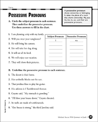Possessive Pronouns Grade 3 Printable Test Prep Tests