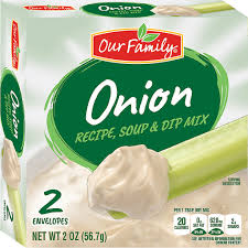 Well, onion soup mix is made of salt, salt, salt, dehydrated onion, salt, corn syrup, salt, yeast extract, often monosodium glutamate, and more salt. Our Family Dry Onion Soup Mix Dry Soup Mixes Fairview Food Market