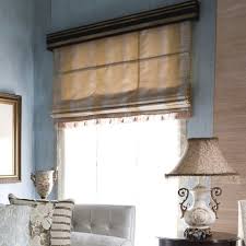 Striped Silk Detail On Roman Shade Living Room Custom Curtains Striped Silk In Light Powder Valances For Living Room Roman Shades Living Room Window Shades