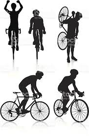 Vector Silhouettes Of A Man Cycling And Carrying A Racing Bike Bicycle Sign Vector Stock Illustration