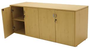 Storage credenzas come in several configurations. Maple 4 Door Locking Storage Credenza