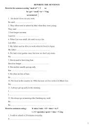 Exercises Used To Be Used To Get Used To Rewrite The Sentence Rewrite The Sentences Using Used To V Or Be Get Used To Ving Accustomed 1 He Doesn T Lo Teacher Cards Sentences Rewrite