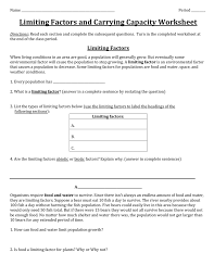 Prime factorization trees factors worksheets. Limiting Factors And Carrying Capacity Worksheet