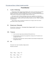 Persamaan Linear Dalam Bentuk Matriks