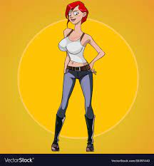Cartoon red haired woman with big breasts Vector Image