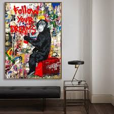 Abstract Oil Paintings Print On Canvas Art Posters And Prints Modern Graffiti Art Wall Pictures For Bed Room Cuadros Decoration Pop Art Canvas Graffiti Wall Art Banksy Wall Art