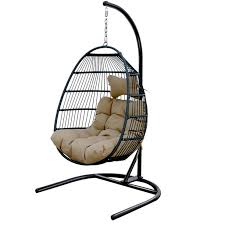 The simple assembly and included hardware makes it easy to put this chair together. Foldable Swing Chair With Stand Rattan Wicker Hanging Egg Chair Hammock Chair For Indoor Outdoor Bedroom Patio Garden Khaki Walmart Com Walmart Com