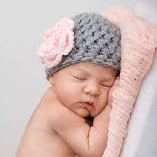 Simplicity Newborn Beanie In Grey And Pale Pink By Illbeyarned Baby Girl Hats Baby Girl Crochet Crochet Baby