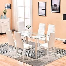 4homart Dining Table With Chairs 7 Pcs Glass Table Set Modern Tempered Glass Top Table A Dining Table In Kitchen Kitchen Table Settings White Dining Room Sets