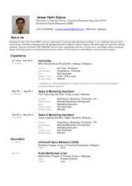 Chemical/process engineering internships and placement years. Resume Anwar Hafiz Sabran Usm
