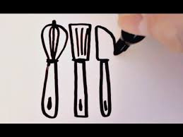 how to draw cartoon kitchen utensils