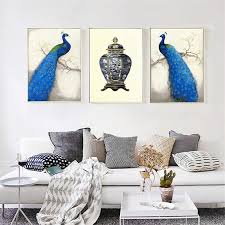 Biru Panjang Ekor Merak Indah Honorabl Indah Lucu Nordic Romantis Seperti Anak Kecil Kanvas Lukisan Gambar Dinding Poster Dekorasi Rumah Canvas Painting Home Decorpicture Wall Aliexpress