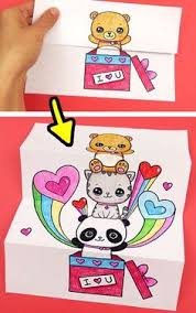 Folding Surprise Card By Draw So Cute Cute Drawings Cute Animal Drawings Kawaii Drawings