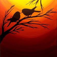 Sunset Painting Love Birds Silhouette At Sunset Birds Wall Art Acrylic Painting Canvas Art Wall Dec Sunset Painting Silhouette Painting Acrylic Painting Canvas