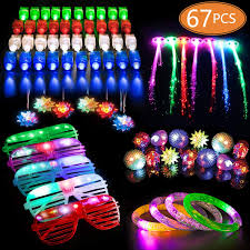 Joyx 67 Pcs Led Light Up Toys Party Favors Glow In The Dark Party Supplies For Kid Adults With 40 Finger Lights 10 Jelly Rings 5 Flashing Glasses 4 Bracelets 4 Fiber Optic