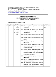 Paud jateng, kurikulum paud terbaru perangkat pembelajaran paud tk kb. Contoh Program Semester Paud Kurikulum 2013