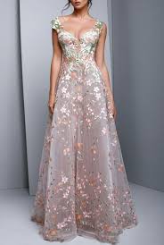 Beside Couture By Gemy Pastel Pink Floral Embroidered Evening A Line Gown Poshare Floral Evening Gown Printed Prom Dresses Couture Evening Dress