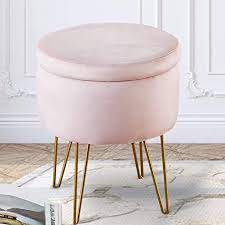 oneinmil round velvet storage ottoman stool with gold metal legs 15inch vanity chair for bedroom amp dressing pink storage ottoman vanity chair ottoman stool
