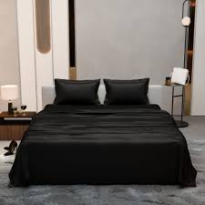 Midnight Black Flat Bedsheet Set | Luxury Satin Bedding – Stoa Paris