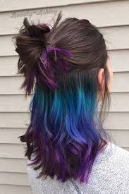Rainbow Hair Ideas For Brunette Girls In 2017 No Bleach Required With Images Hidden Hair Color Underlights Hair Bold Hair Color