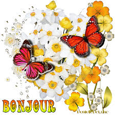 Gifs Bonjour-Bonne semaine-Bonne journée-Bon week-end avec fleurs  printanières et papillons animés - les gifs animés de dentelledelune