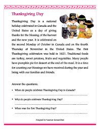 Thanksgiving Day Reading Thanksgiving Worksheets Thanksgiving Readings Thanksgiving Reading Comprehension
