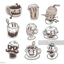 A Set Of 9 Espresso Icons In Funny Cartoon Style Cartoon Styles Cartoon Style Drawing Cartoon Tattoos