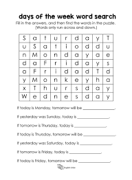 Days Of The Week Word Search Puzzle English Unite In 2020 Word Puzzles For Kids English Activities For Kids English Worksheets For Kids
