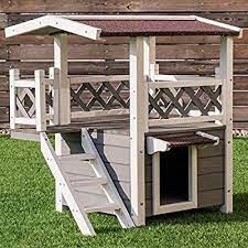 Amazon Com Catsjoy Pet Cat House Wooden Cat Shelter With Stairs Weatherproof Pet Houses For Cats Pet Sup Wooden Cat House Outdoor Cat House Cat House Diy