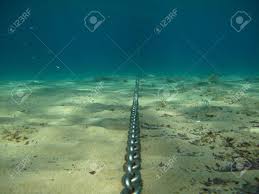 >> the chain connecting the anchor to the ship is of heavy construction with a breaking strength much higher than required. Worn Iron Anchor Chain Shot From Underwater To Surface Blue Stock Photo Picture And Royalty Free Image Image 63149695