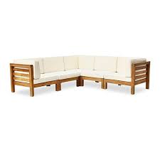Dawson Outdoor V Shaped Sectional Sofa Set 5 Seater Acacia Wood Outdoor Cushions In 2021 Patio Sectional Sectional Sofa Outdoor Sectional Sofa