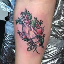 Crystal And Flowers Tattoo Quartz Crystal Tattoo Crystal Tattoo Beauty Tattoos