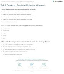 Quiz Worksheet Calculating Mechanical Advantages Study Com