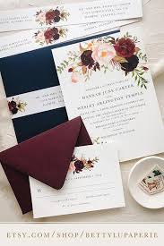 Navy Burgundy Floral Wedding Invitation Bohemian Fall Wedding Etsy Floral Wedding Invitations Fall Wedding Invitations Navy Wedding Invitations