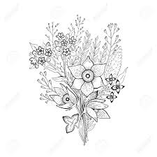 For boys and girls, kids and adults, teenagers and toddlers, preschoolers and older kids at school. Spring Flower Bouquet Sketch Floral Illustration Hand Drawn Vector Silhouette Graphic For Coloring Book T Shirt Print Wedding Invitation Mother S Day Card Cute Realistic Springtime Or Summer Art Royalty Free Cliparts Vectors