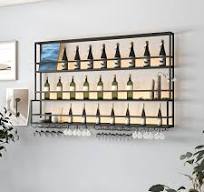 3-Tier Wall Mounted Wine Rack With LED Lights - Holds Wine Bottles &  Glasses (Gold, 39.3 Inch)