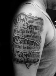 Some popular examples are the alcoholics prayers, aa prayer (the serenity prayer is widely used in the work of alcoholics anonymous), serenity courage wisdom (an abbreviation often found on bracelets and in wall art), god grant me the serenity (referring to the first line of the prayer) and prayer of serenity. 50 Serenity Prayer Tattoo Designs For Men Uplifting Ideas