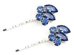 A sparkling crystal design adorns with old hollywood style reminiscent of vintage bridal hair accessories from the silver screen. Light Sapphire Blue Hair Pins Blue Wedding Hair Accessories Etsy