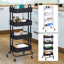 ● 4 tier storage cart: Numaonline 4 Tier Rolling Utility Cart Mobile Storage Trolly Mesh Bottom Tray Organiser Kitchen Metal