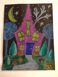 Haunted Houses From Color It Like You Mean It Halloween Art Lessons Halloween Art Projects Fall Art Projects