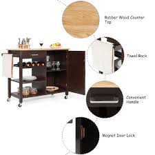 The beige and white finishes of the cart together form a simple single product that makes your kitchen look clean and stylish. 4 Tier Brown Wood Kitchen Island Trolley Cart Storage Cabinet Wine Rack