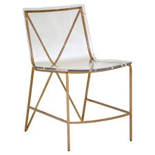 Browse our collection of premium quality acrylic chairs that will bring a unique modern aesthetic to your home in quality that is sure to last for years to come. Jose Modern Classic Clear Acrylic Seat Antique Gold Metal Frame Dining Chair Kathy Kuo Home