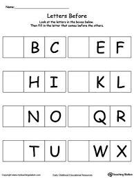 Complete The Letter Before English Worksheets For Kids English Worksheets For Kindergarten Preschool Worksheets