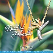 Bird Of Paradise Diamond Pendant Tri Color 14k Yellow Gold White Gold And Rose Gold The Bird Of Paradise Is A S Birds Of Paradise Bird Flying Bird Tattoo