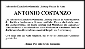 Please enter the chapel carpark via gould street. Traueranzeigen Von Antonio Costanzo Trauer Rheinmain De