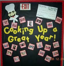 Cooking Up A Great Year Bulletin Board Myclassroomideas Com Cafeteria Bulletin Boards Bulletin Board Display Cooking Classroom Theme