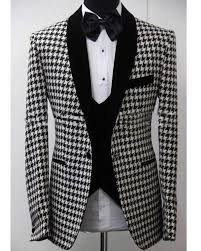 Black And White Dinner Party Attire Elegant 3 Piece Suit 2018 Morning Dinner Party Prom Suit Houndstooth Groom Wedding Men Suit Blazer Slim Fit Best Man Tuxedo Prom Suits Prom Suits For Men Formal Dresses For Men