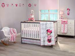 How to coordinate polka dot baby bedding and striped nursery decorations. Disney Minnie Mouse Polka Dots 4 Piece Nursery Crib Bedding Set Appliqued Comforter 100 Cotton Fitted Crib Sheet Crib Skirt With 16 Drop Diaper Stacker Walmart Com Walmart Com